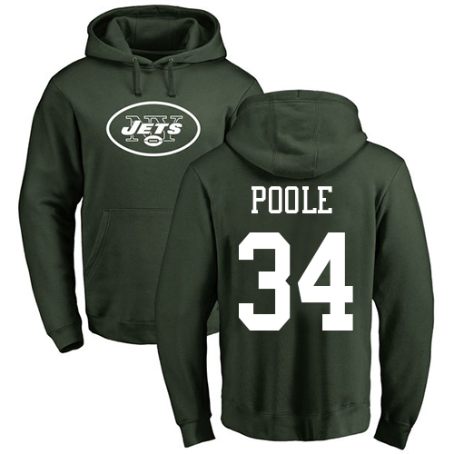 New York Jets Men Green Brian Poole Name and Number Logo NFL Football 34 Pullover Hoodie Sweatshirts